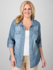 Chambray Snap-Button Jacket by Catherines
