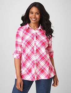 Plaid Button-Front Shirt