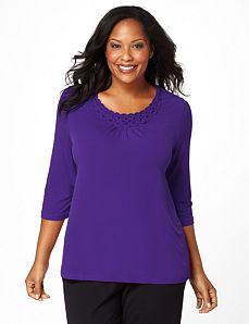 Everyday 3/4-Sleeve Soutache Tee by CATHERINES