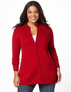 Mockneck Zip Cardigan by Catherines