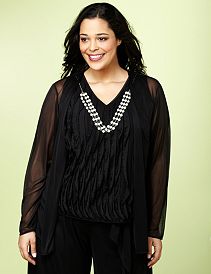 Sheer Duet Top &amp; Pearl Necklace
