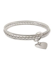 3 row bangle bracelet set with heart charm