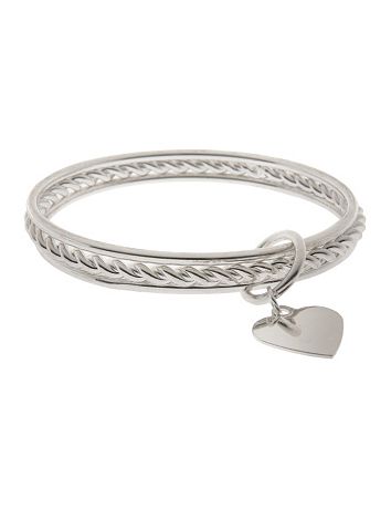 3 row bangle bracelet set with heart charm