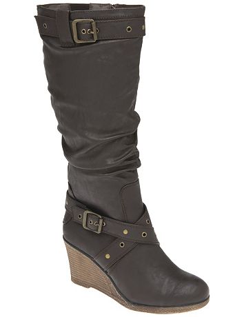 Belt accent wedge boot by Lane Bryant