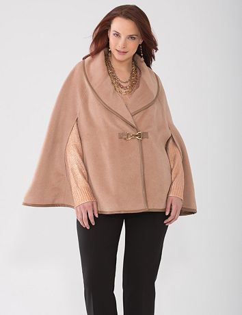 Leather trim cape by Lane Bryant