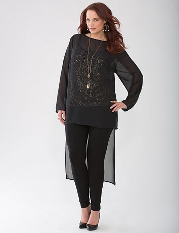 Lane Collection Chiffon & Sequin High Low Top