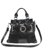 Satchel handbag with croco trim