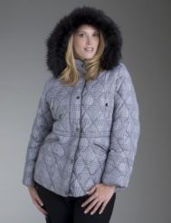 Quilted houndstooth hooded down coat