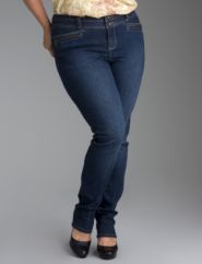 Zipper-detail slim leg jeans