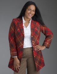 Plaid duster-length coat