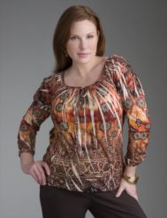 Graphic print peasant top