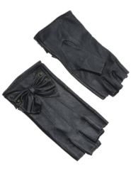 Fingerless leather gloves with bow