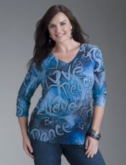 3/4 sleeve embellished graphic tee