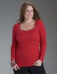 Rhinestone grommet ribbed sweater