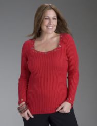 Rhinestone grommet ribbed sweater