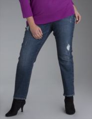 Distressed slim leg jean