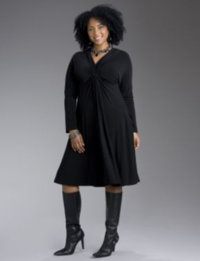 black knit plus sized dress with sleeves