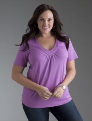 Ruched V-neck Supima&reg; cotton tee