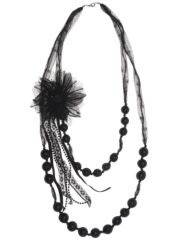 Long ribbon necklace with floral pin