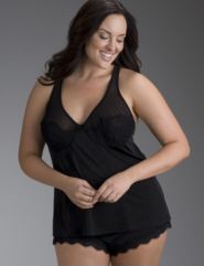 Lace overlay T-back cami and short set