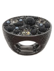 Hematite and black bead stretch ring