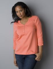 Supima&reg; cotton 3/4-sleeve shirred henley