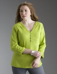 Supima&reg; cotton 3/4-sleeve shirred henley