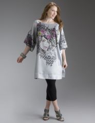 Floral and face print t-shape dress