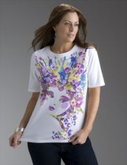 Short sleeve knit printed top