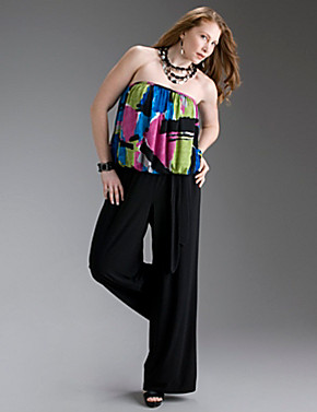 Torn collage tube top jumpsuit