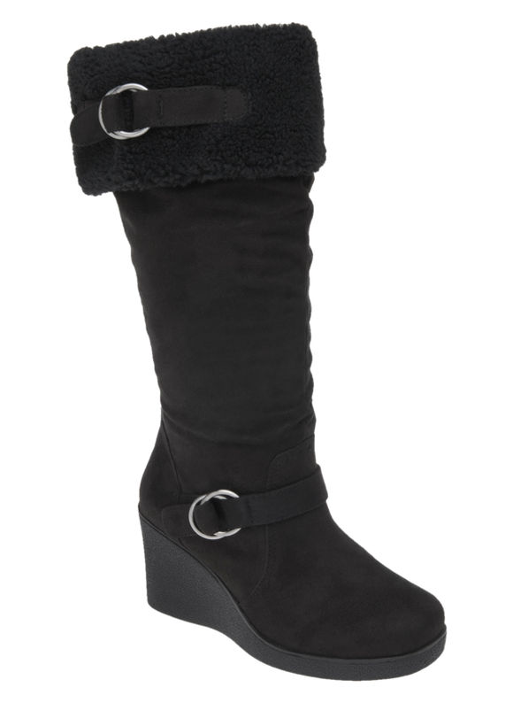 Lane Bryant Sherpa top wedge boot - /Black - Size 11 W