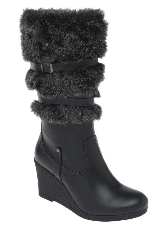 Pasazz.net Hot Trend - Lane Bryant Faux fur calf wedge boot - Women's Plus Size/Black - Size
