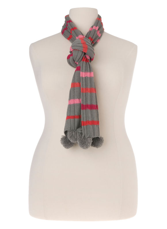 True Red Striped pom pom scarf