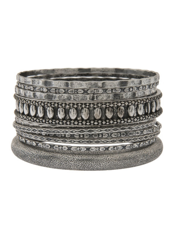 10 row textured silvertone bangle set by - Women's Plus Size/Silver