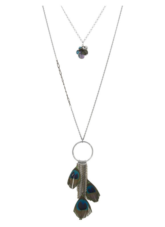 Lane Bryant Peacock feather pendant necklace by - /Silvertone - Size