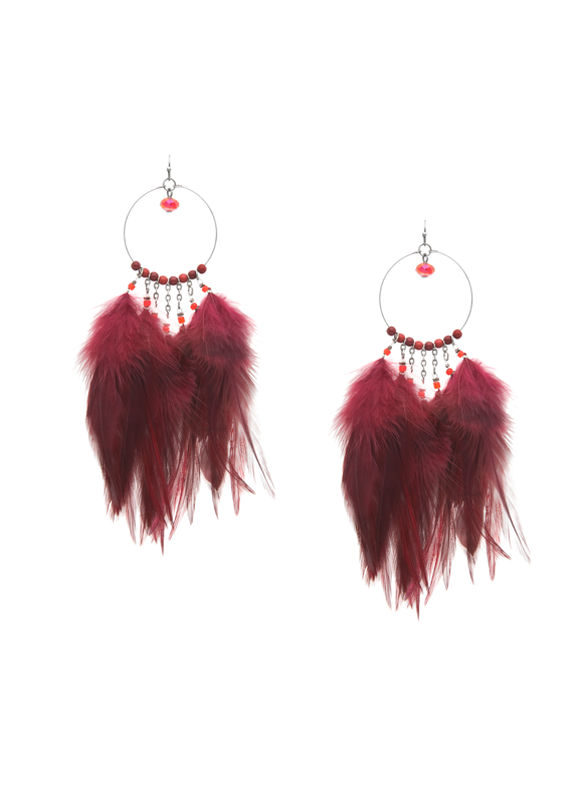 Lane Bryant Beaded feather hoop earrings by - /True Red - Size One