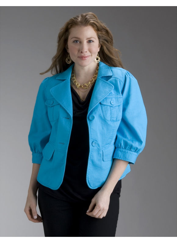 Women's Plus Size/Blue 3/4 sleeve casual blazer