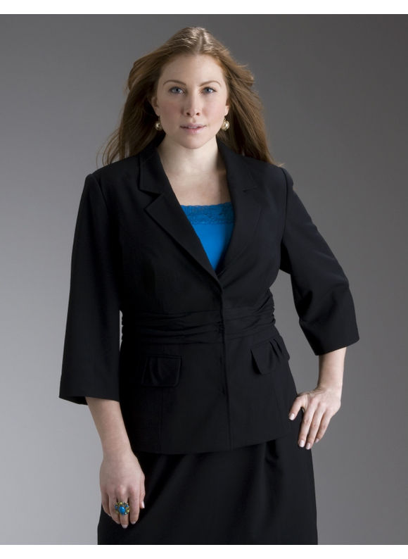 Women's Plus Size/Black Ruched waist blazer