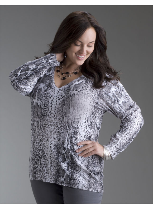 Women's Plus Size Snakeskin print glitter sweater