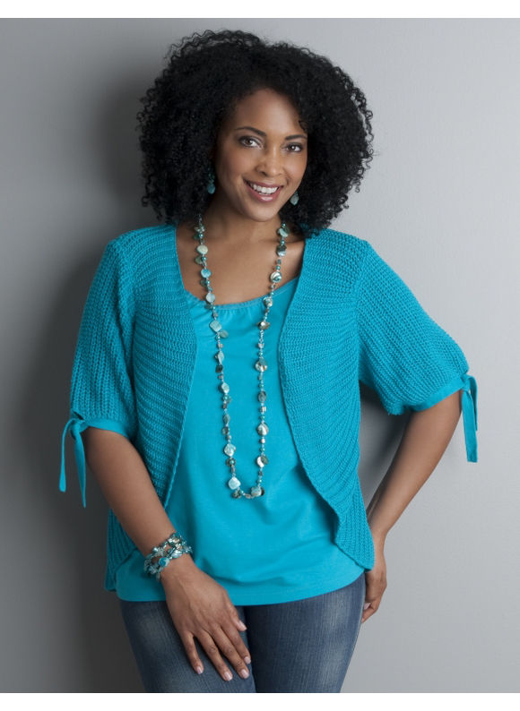 Women's Plus Size/Brilliant Blue Ribbed Circle Shrug