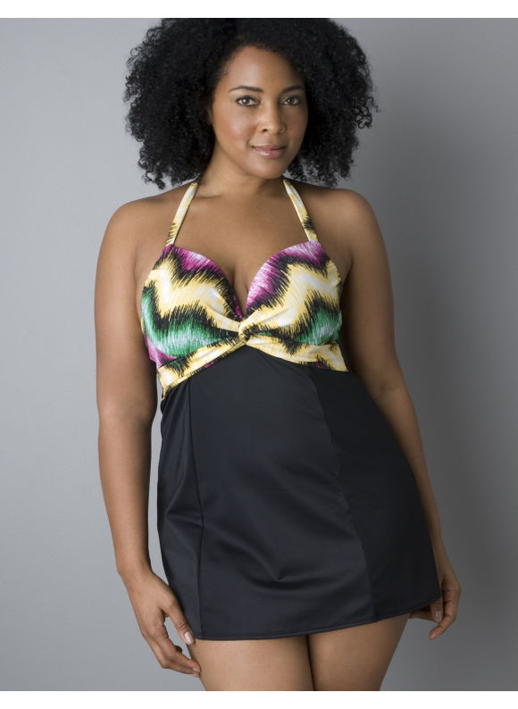 Lane Bryant Women's Plus Size Plunge ikat print swimdress