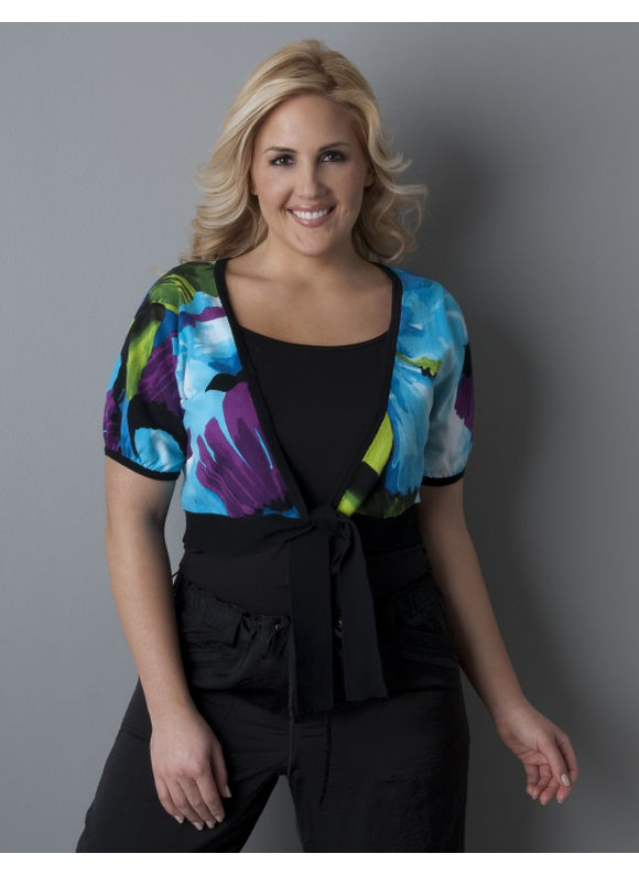 Women's Plus Size/Floral Print Floral tie-front shrug