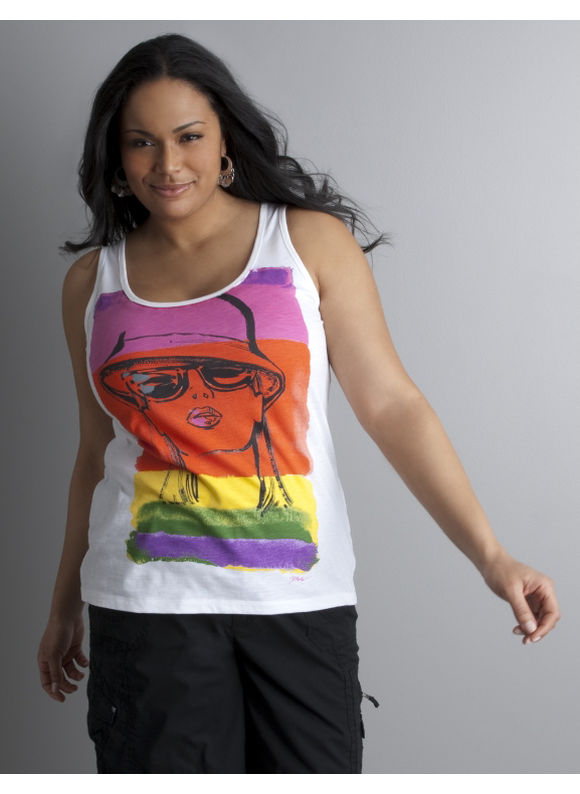 Lane Bryant Women's Plus Size/White Striped face print muscle tank 