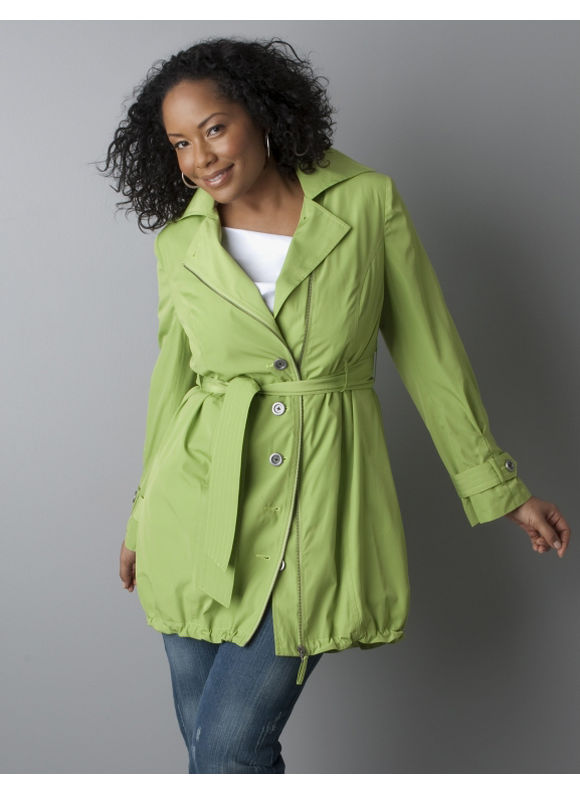 Women's Plus Size/Macaw Green Zip-front trench coat
