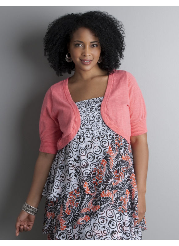 Women's Plus Size/Sunkist Coral Short sleeve shrug