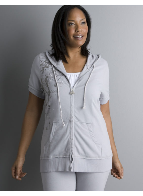 Lane Bryant Women's Plus Size/Light Heather Grey, Black Seven7 graffiti zip
