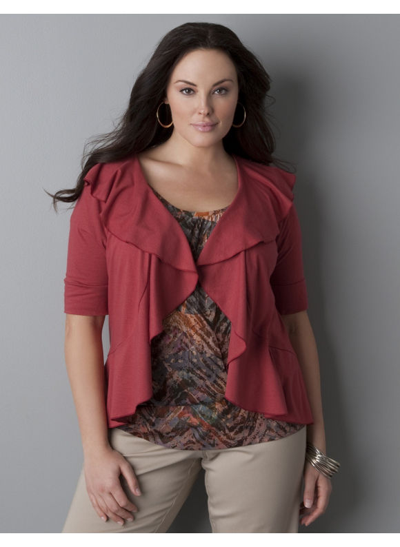 Women's Plus Size/CASTLEROCK Ruffle knit shrug