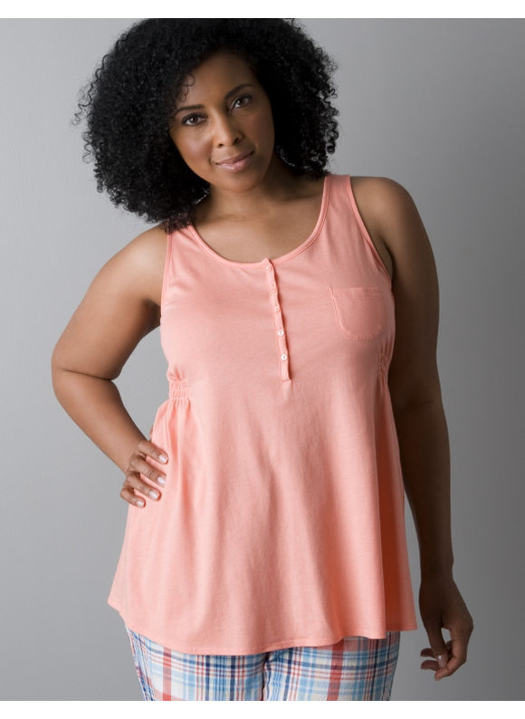 Lane Bryant Women's Plus Size/Cactus Flower Pocket henley tank 