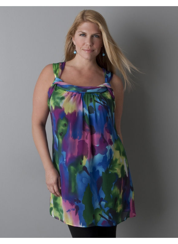 Lane Bryant Women's Plus Size/Blue Watercolor "Is It" tunic
