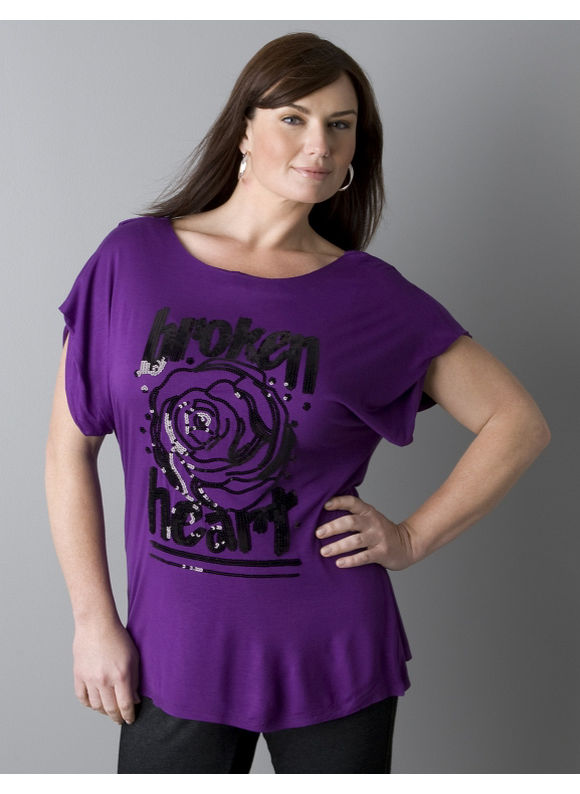 Lane Bryant Women's Plus Size/Heliotrope Seven7 broken heart screen print tee -